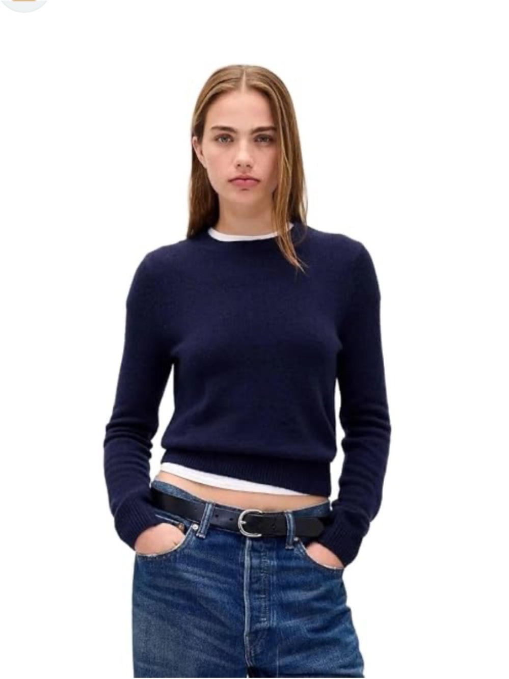 GAP with Silk Navy Crewneck Sweater